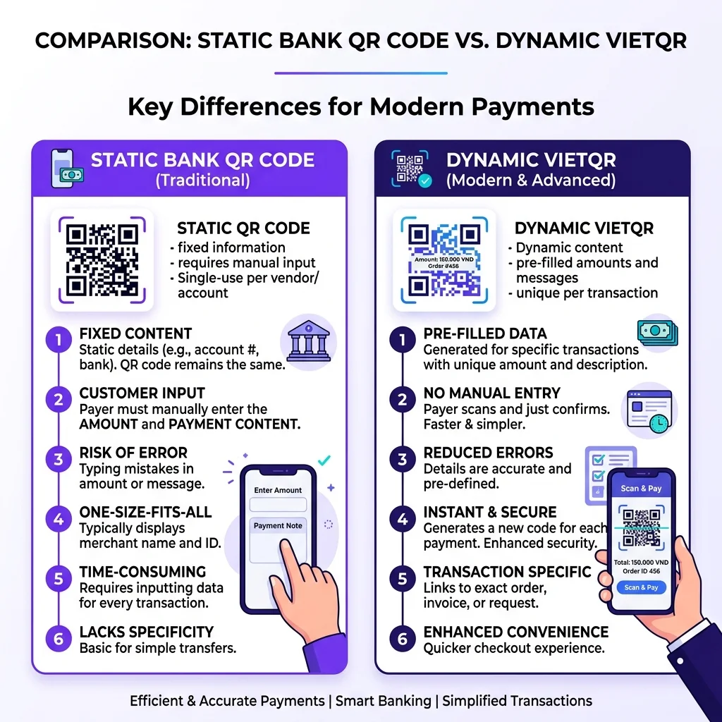 Comparison Table: Static vs. Dynamic Payment QR Codes